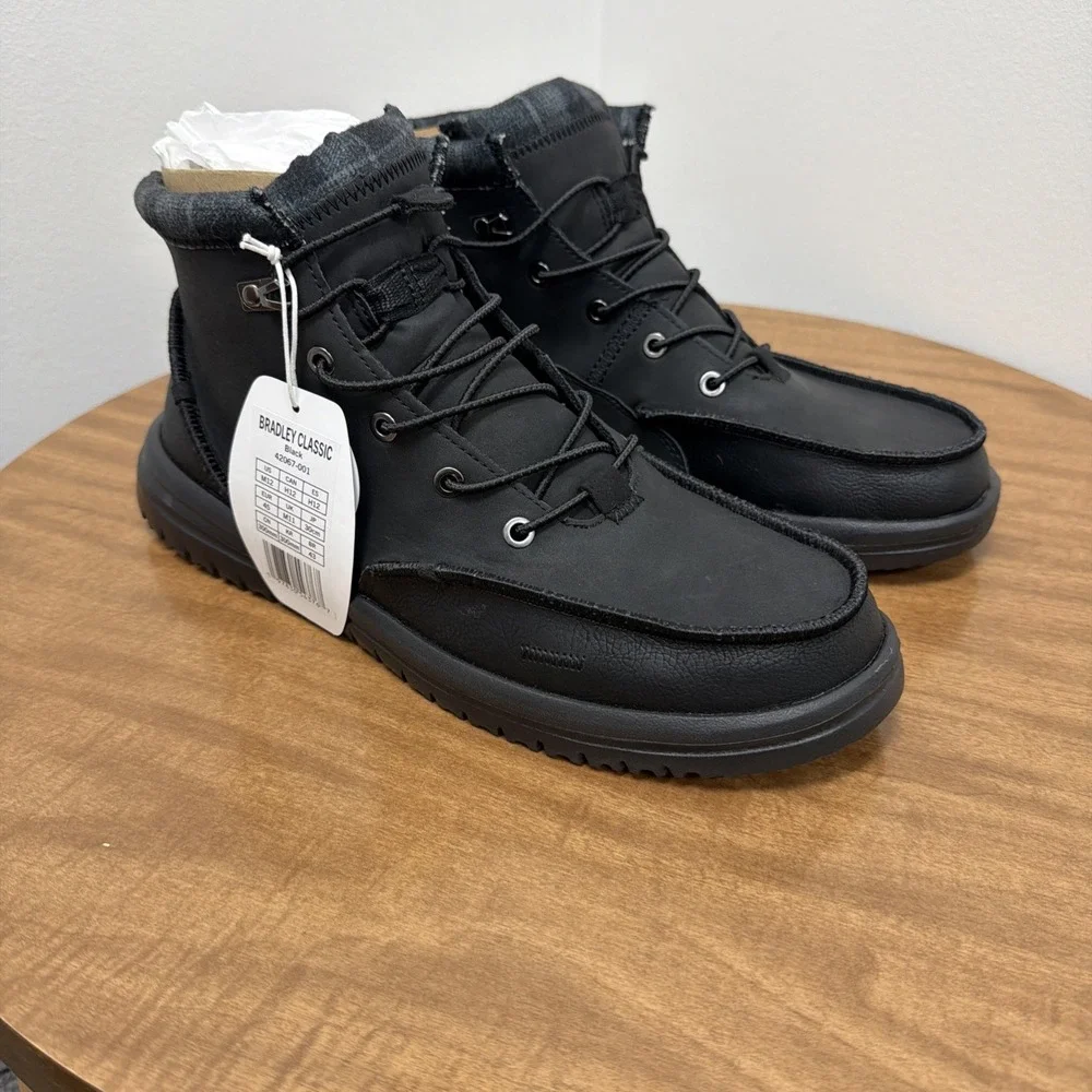 Hey Dude Bradley Leather Boots Black Ankle High Shoe Men Size 12 lace up light - Picture 4 of 11